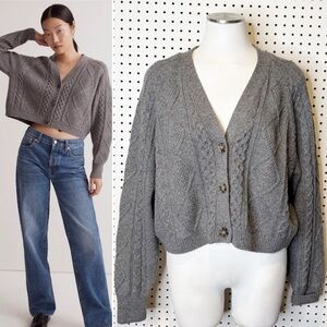 Madewell | Cable-Knit Cropped Cardigan in Heather Graphite - Silver Shimmer!